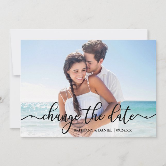 Elegante Kalligrafie - Neues Datum ändern Datumska Save The Date (Vorderseite)