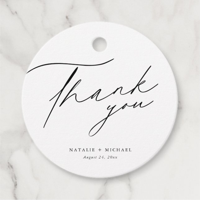 Elegante Kalligrafie Personalisiert Wedding Danke Geschenkanhänger (Vorderseite)