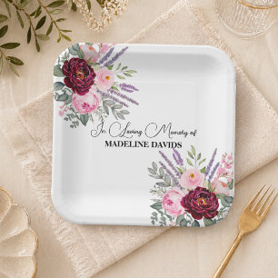 Elegante Kalligrafie-Pfingstrosen Beerdigung  Pappteller