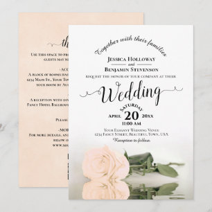 Elegante Kalligrafie Pfirsichrose QR-Code Hochzeit Einladung