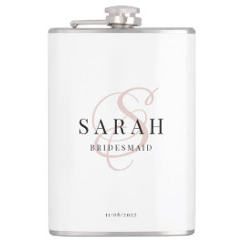 Elegante Kalligrafie Pink Monogram Bridesmaid Gesc Flachmann