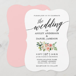 Elegante Kalligrafie Pink White Floral Wedding Einladung