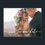 Elegante Kalligrafie Rette das neue Date-Foto Postkarte<br><div class="desc">Moderne elegante Kalligrafie-Skript Rett The New Date Wedding Postponed Couple Foto Postcard</div>