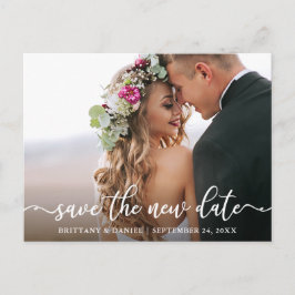 Elegante Kalligrafie Rette das neue Date-Foto Postkarte