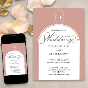 Elegante Kalligrafie Roségold-Monogramm-Hochzeit Einladung