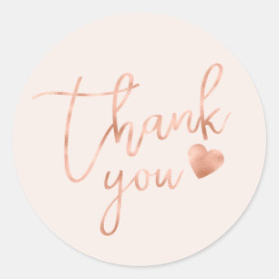 Elegante Kalligrafie Roségoldfolie Blush Danke Runder Aufkleber
