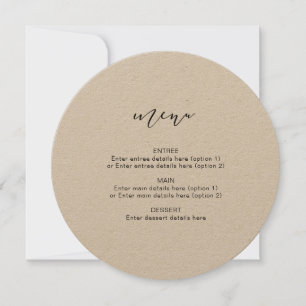 Elegante Kalligrafie-Rundkarte Hochzeitsmenü Ankündigung