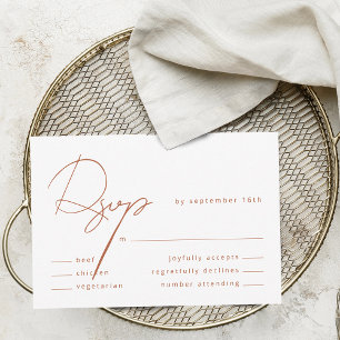Elegante Kalligrafie Rustikale Terrakotta Mahlzeit RSVP Karte