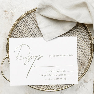 Elegante Kalligrafie Sage Green Hochzeit RSVP Karte