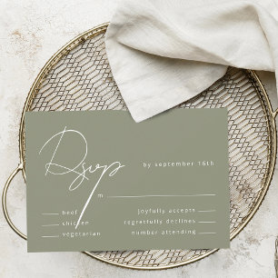 Elegante Kalligrafie Sagegrünes Essen Hochzeit RSVP Karte