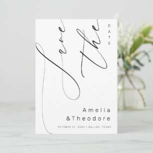 Elegante Kalligrafie-Schrift Hochzeit in Weiß Save The Date