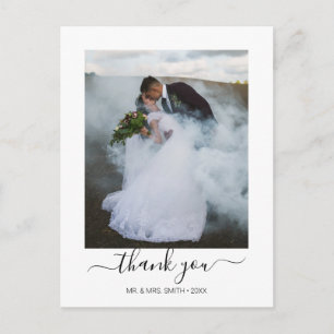 Elegante Kalligrafie-Schrift Hochzeitsfoto Danke Postkarte