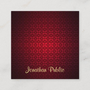 Elegante Kalligrafie-Schriftname Roter Damast Quadratische Visitenkarte