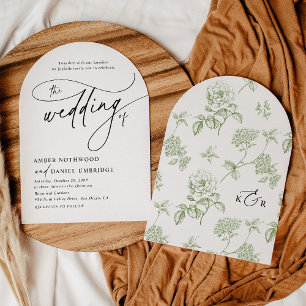 Elegante Kalligrafie Schwarz-Weiß-Bogen-Hochzeit Einladung