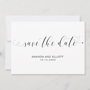 Elegante Kalligrafie Schwarz-Weiß-Hochzeit Save The Date
