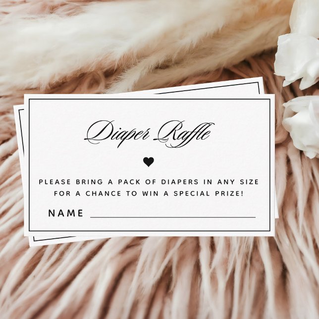 Elegante Kalligrafie Schwarz & Weiß-Windeln-Raffle Begleitkarte (Von Creator hochgeladen)