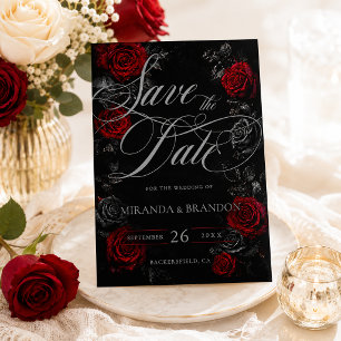 Elegante Kalligrafie Schwarze Rote Florale Hochzei Save The Date