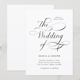 Elegante Kalligrafie  Schwarze und Weiße Hochzeit Einladung