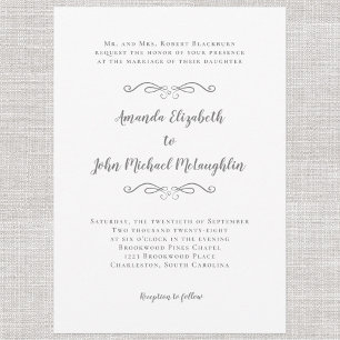 Elegante Kalligrafie Script Formal Wedding Gray Einladung