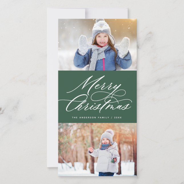 Elegante Kalligrafie Script Frohe Weihnachten 2 Fo (Vorderseite)