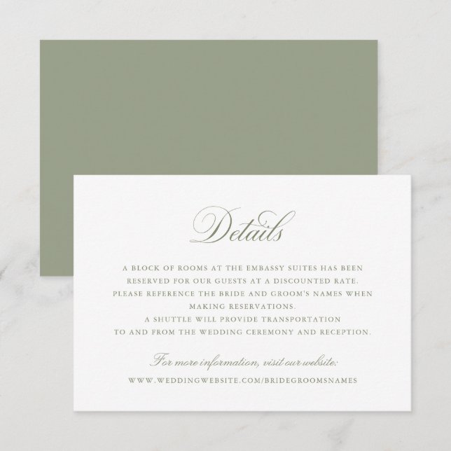 Elegante Kalligrafie Script-Hochzeitdetails Beilag Einladung (Vorne/Hinten)