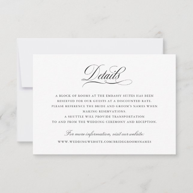 Elegante Kalligrafie Script-Hochzeitdetails Beilag Einladung (Vorderseite)
