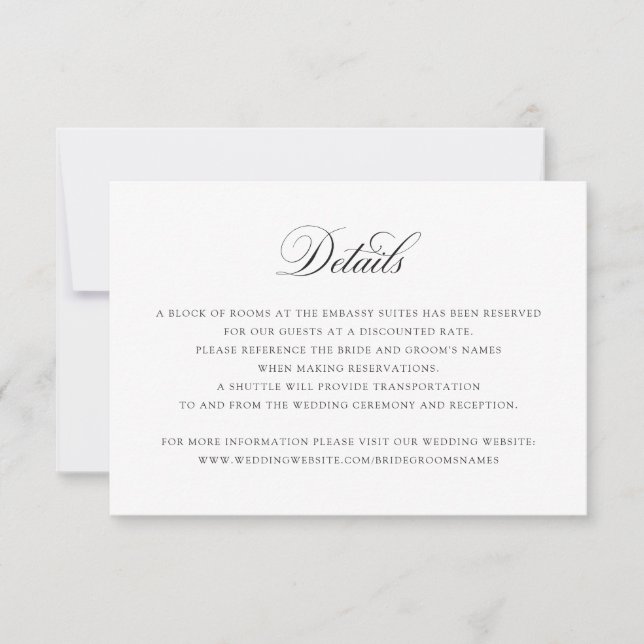 Elegante Kalligrafie Script-Hochzeitdetails Beilag Einladung (Vorderseite)