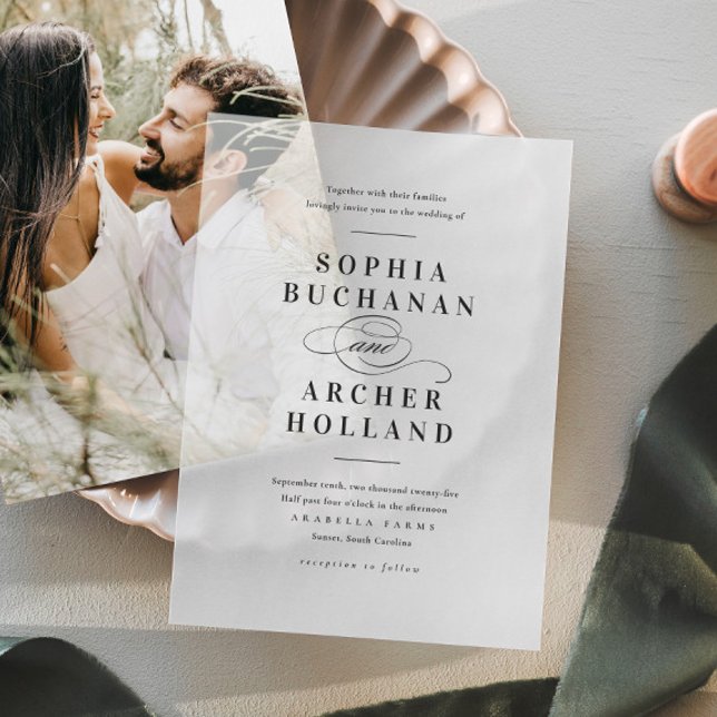 Elegante Kalligrafie Script Wedding (Elegant Classic Type Vellum Wedding Invitaiton.)