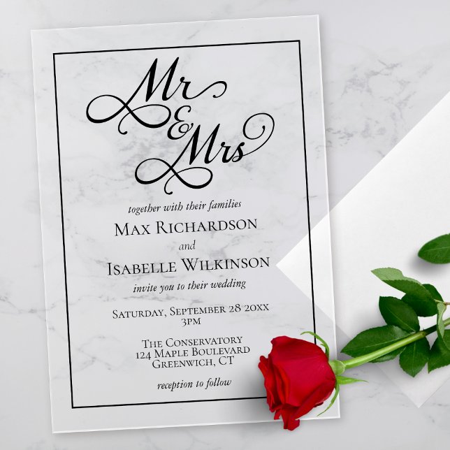 Elegante Kalligrafie Script Wedding Acryleinladungen (beautiful romantic elegant mr and mrs script calligraphy wedding invitation in clear acrylic)
