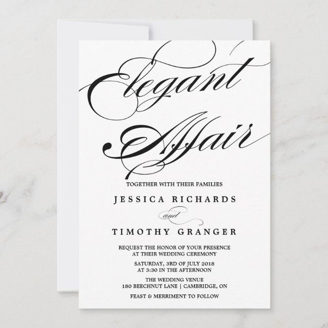 Elegante Kalligrafie Script Wedding Invitation II Einladung (Vorderseite)
