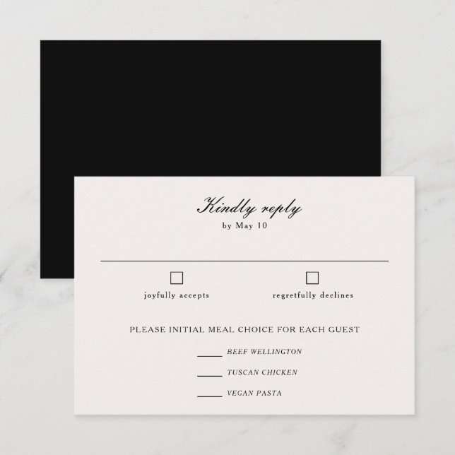 Elegante Kalligrafie Script Wedding Meal Choice RSVP Karte (Vorne/Hinten)