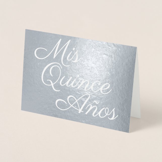 Elegante Kalligrafie Silver Mis Quince Años Folienkarte (Vorderseite)