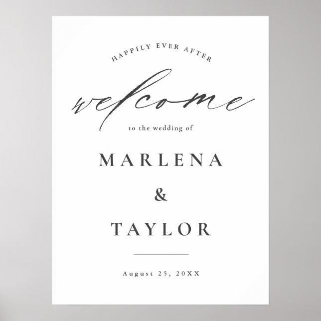 Elegante Kalligrafie Simple Wedding Willkommen Poster (Vorne)