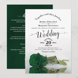Elegante Kalligrafie Smaragdrose QR-Code Hochzeit Einladung