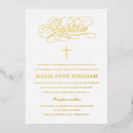 Elegante Kalligrafie Taufe Gold Folieneinladung
