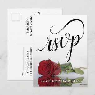 Elegante Kalligrafie und Rote Rose Wedding RSVP Postkarte