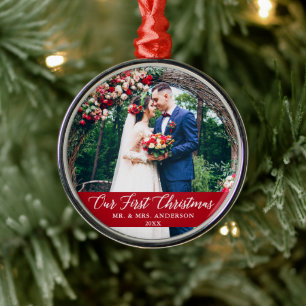Elegante Kalligrafie Unser erstes Weihnachtsfest-F Ornament Aus Metall