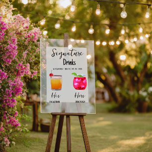 Elegante Kalligrafie Unterschrift Drink Hochzeitsz Acrylschild