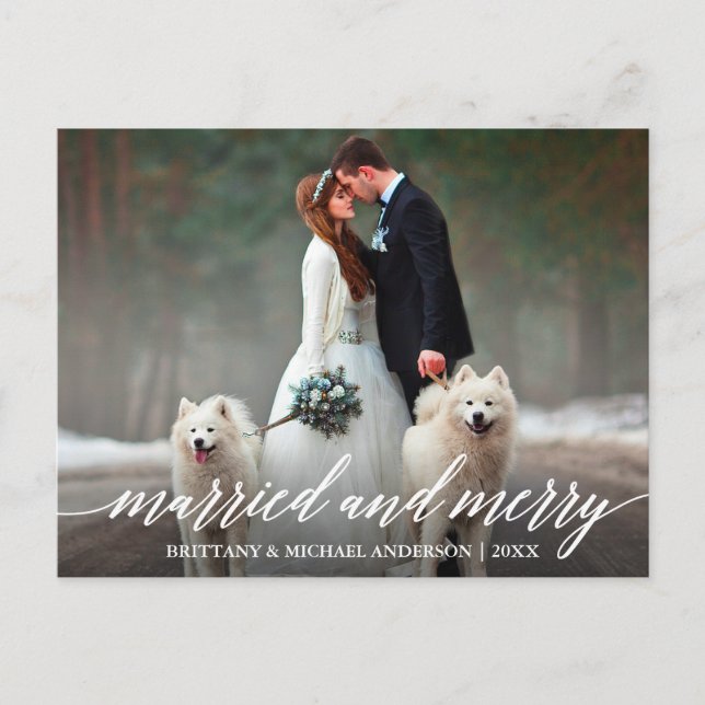 Elegante Kalligrafie Verheiratet und fröhliche Hoc Postkarte (Vorderseite)