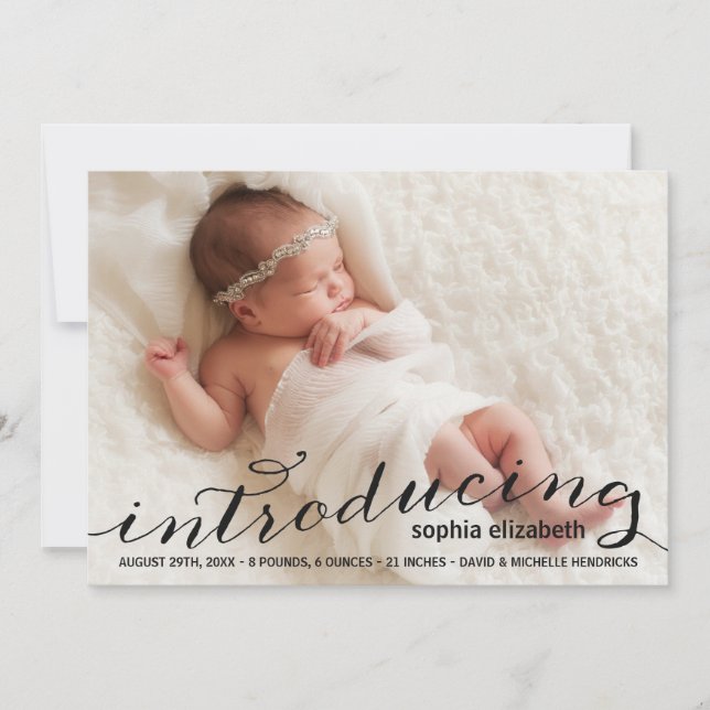 Elegante Kalligrafie Vollständiges Foto Geburtserk Ankündigung (Vorderseite)