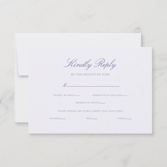 Elegante Kalligrafie Wedding Entrée Choice RSVP Karte (Vorderseite)