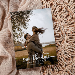 Elegante Kalligrafie Wedding Save the Date Foto Einladung