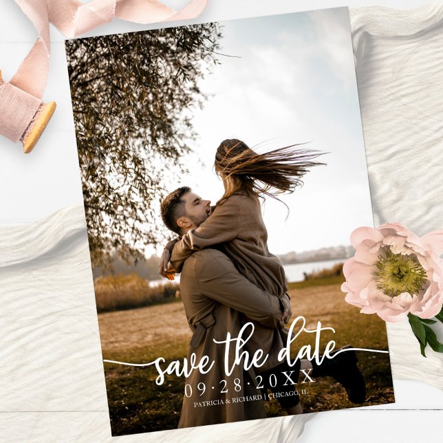 Elegante Kalligrafie Wedding Save the Date Foto Einladung (Von Creator hochgeladen)