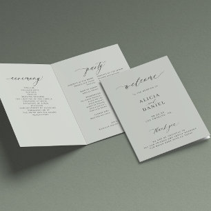 Elegante Kalligrafie-Weise-Grüne Hochzeit Programm