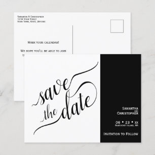 Elegante Kalligrafie White Wedding Save the Date Ankündigungspostkarte