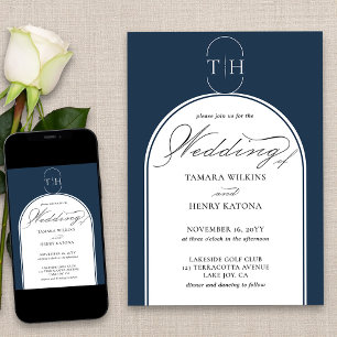 Elegante kalligrafische navyblaue monogrammierte H Einladung