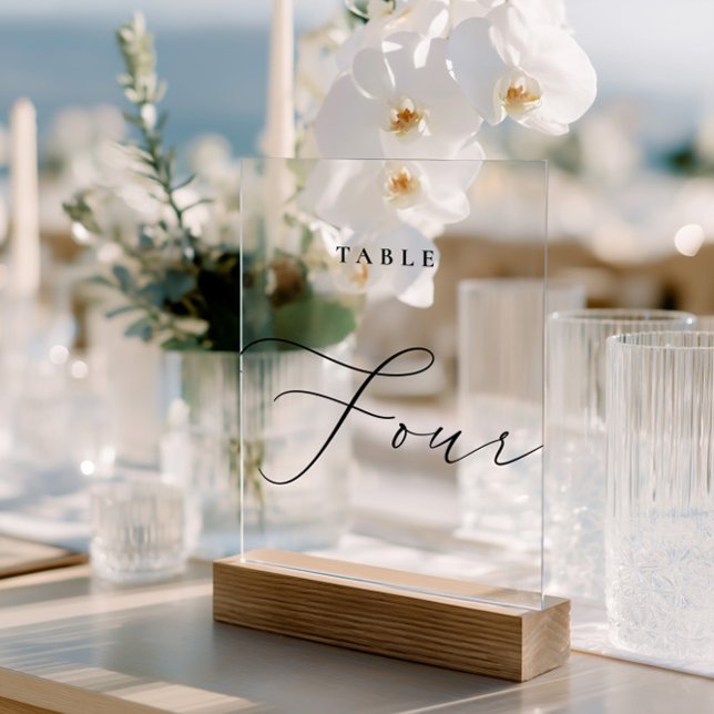 Elegante Kalligraphie Akryllische Signatur Tischnu Acrylschild (Elegant Calligraphy Acrylic Sign Table Number Four)