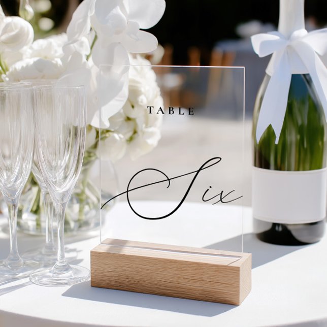 Elegante Kalligraphie Akryllische Signatur Tischnu Acrylschild (Elegant Calligraphy Acrylic Sign Table Number Six)