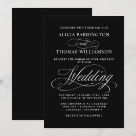 Elegante Kalligraphie Black and Silver Wedding Einladung
