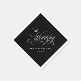 Elegante Kalligraphie Black and Silver Wedding Serviette